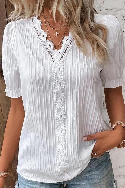 V-NECK PLAIN LACE ELEGANT SHIRT