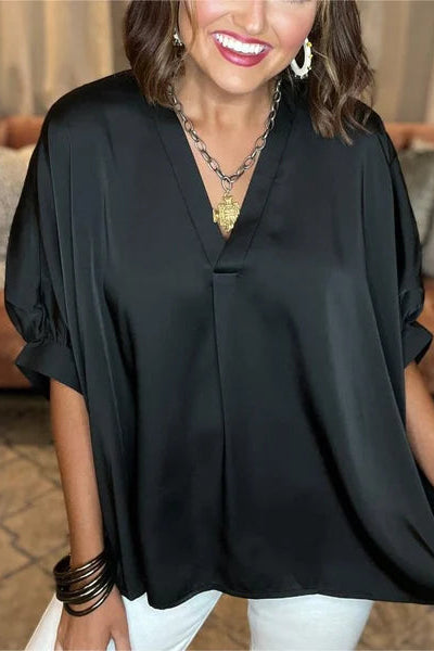 CLASSIC SILK SATIN V-NECK SHIRT