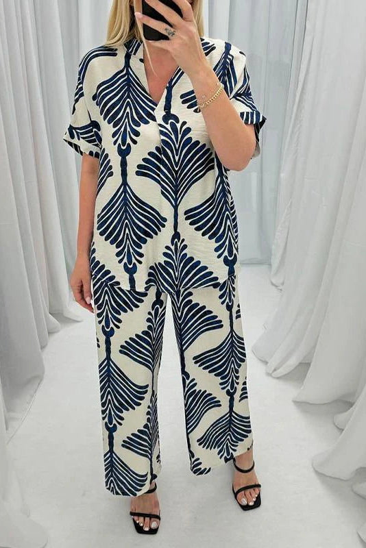 Casual V-neck Printed Two-piece Suit