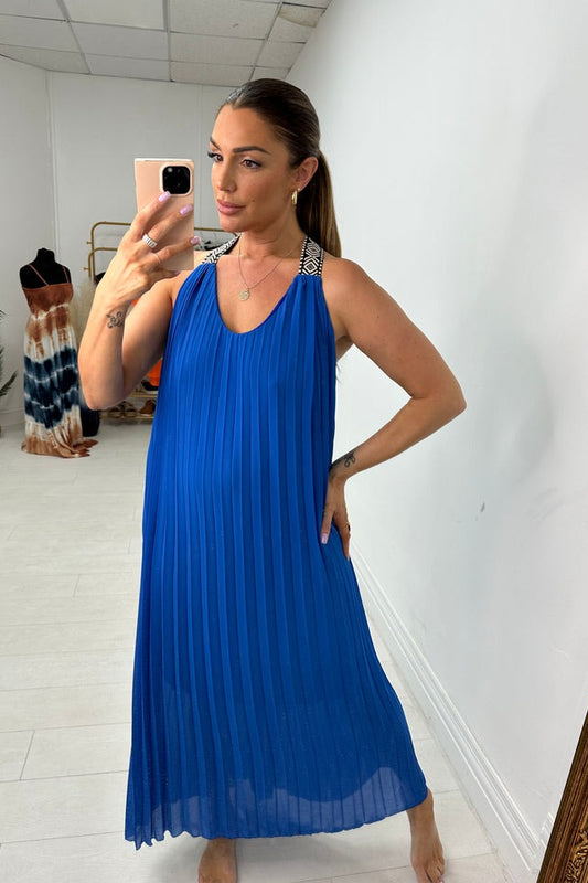 Pleated Racerback Maxi Dress