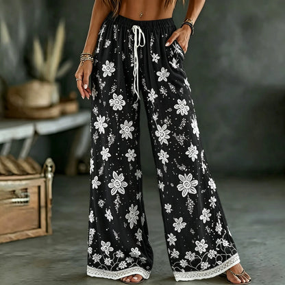 womens rose art linen blend pants