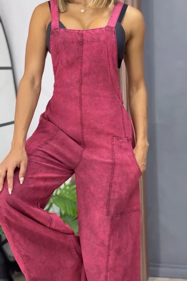 Double Pocket Wide Leg Casual Overalls
