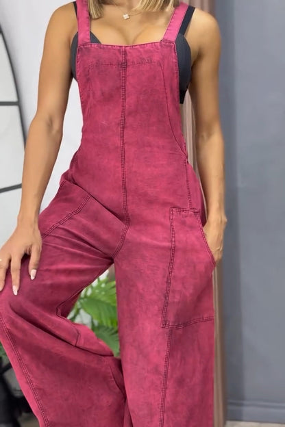 Double Pocket Wide Leg Casual Overalls