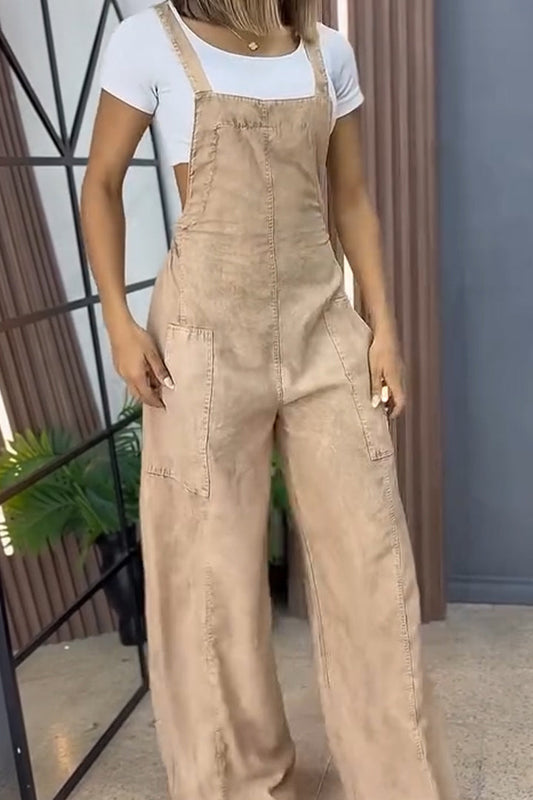 Double Pocket Wide Leg Casual Overalls