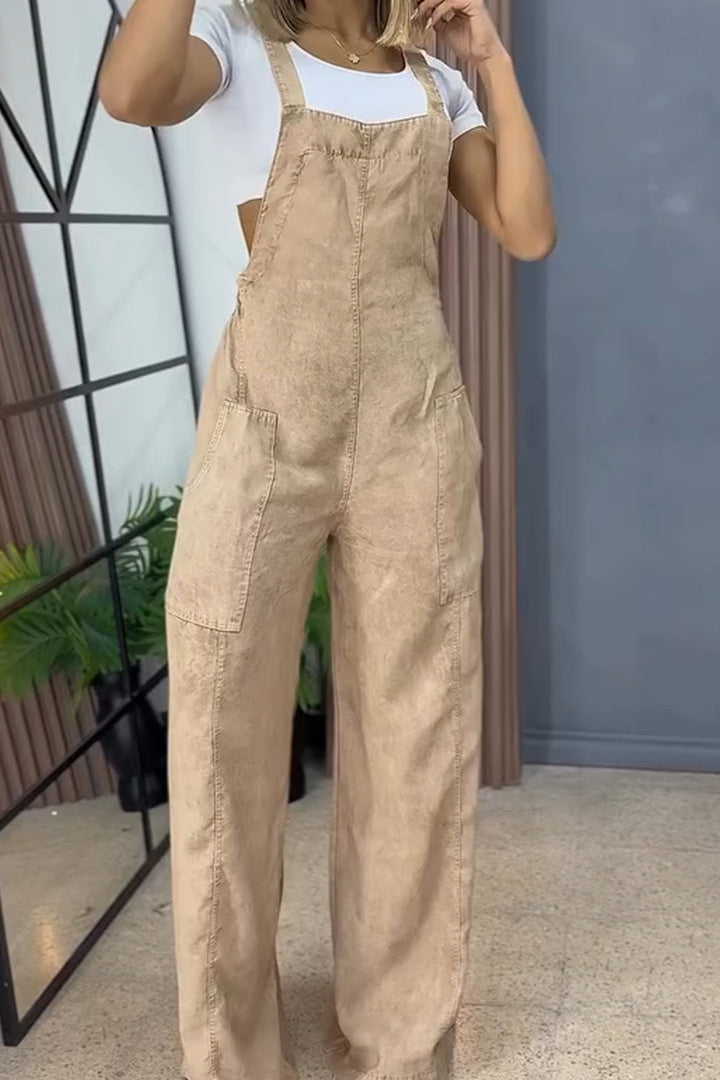 Double Pocket Wide Leg Casual Overalls