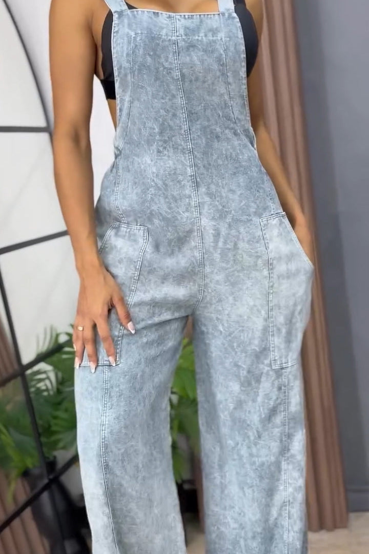 Double Pocket Wide Leg Casual Overalls