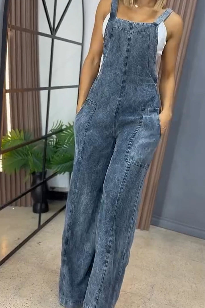 Double Pocket Wide Leg Casual Overalls