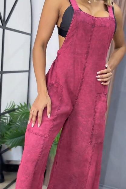 Double Pocket Wide Leg Casual Overalls