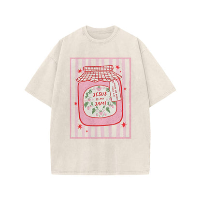 Jesus Is My Jam Spread His Word Mark 16:15 Print Acid Washed T-shirt