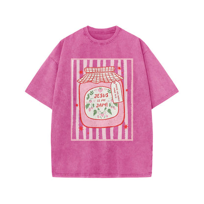 Jesus Is My Jam Spread His Word Mark 16:15 Print Acid Washed T-shirt