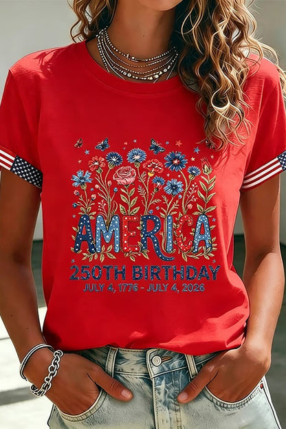 Women's 250 Years Of Freedom Flower Art Print T-shirt