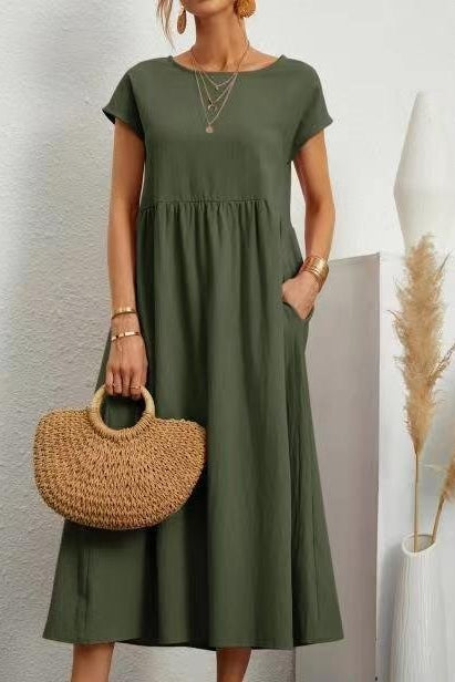 SHORT SLEEVE COTTON AND LINEN DRESS