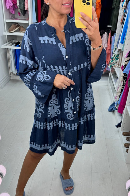 Printed Linen Smock Dress