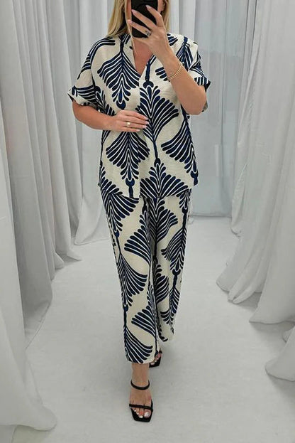 Casual V-neck Printed Two-piece Suit