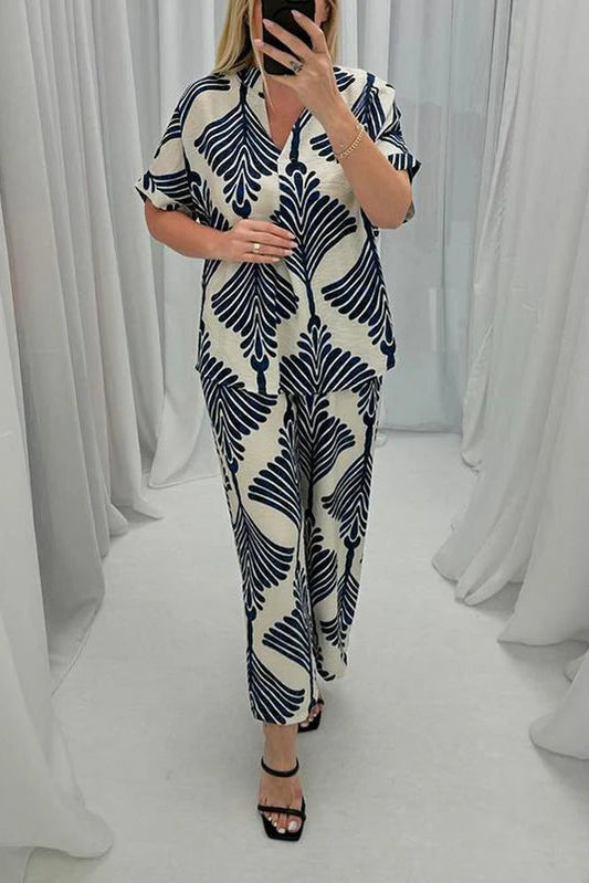 Casual V-neck Printed Two-piece Suit