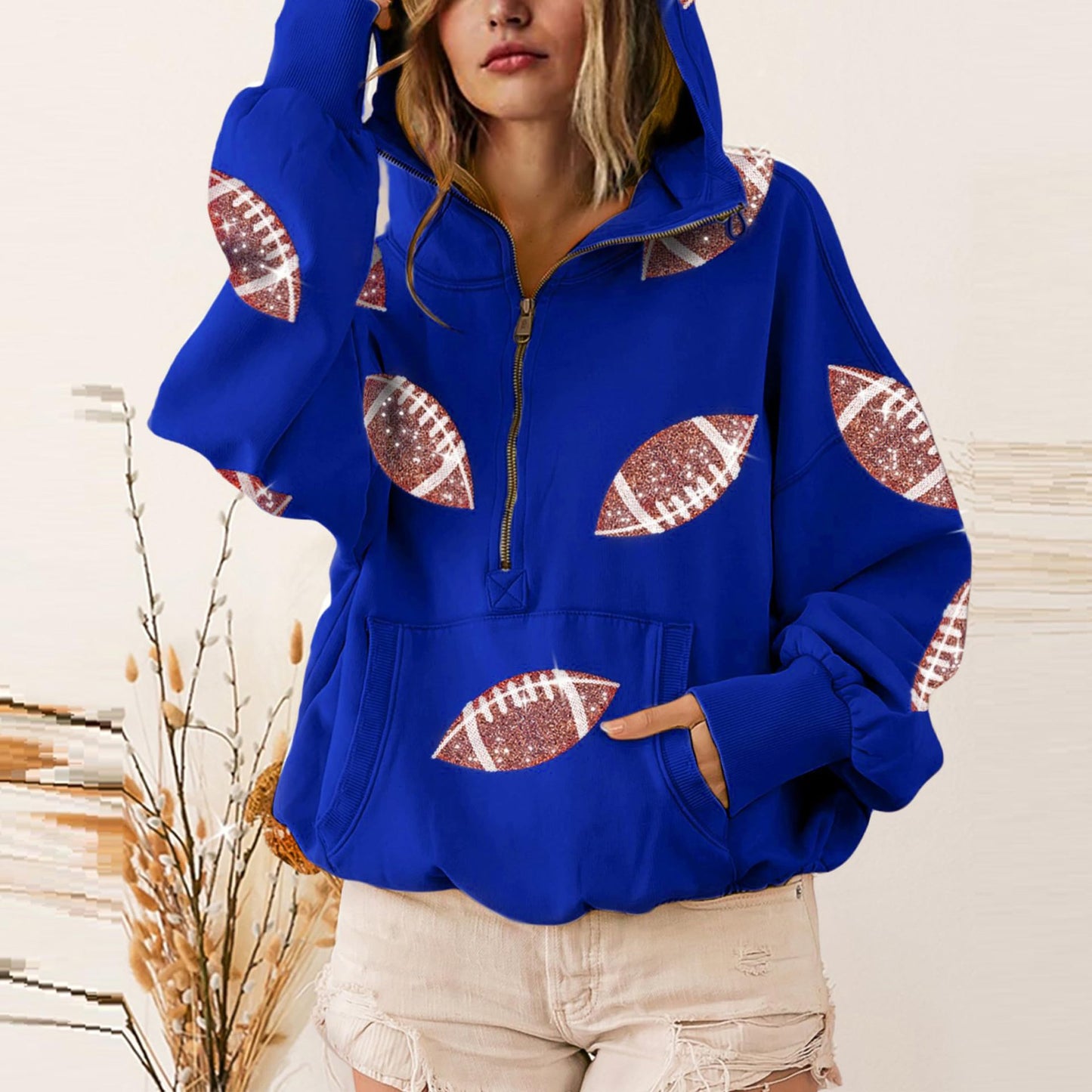 Sequin Football Half Zip Hoodie