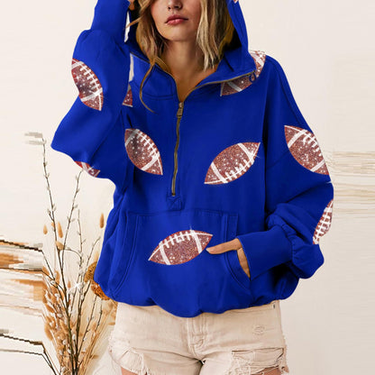 Sequin Football Half Zip Hoodie