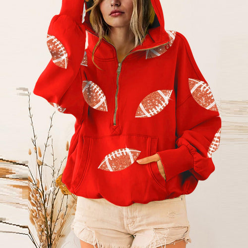 Sequin Football Half Zip Hoodie