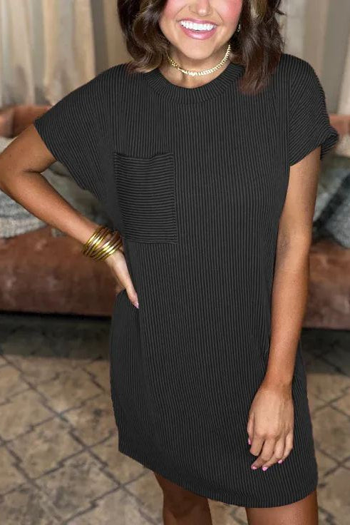 2024 NEW RIBBED ROUND NECK POCKET DRESS