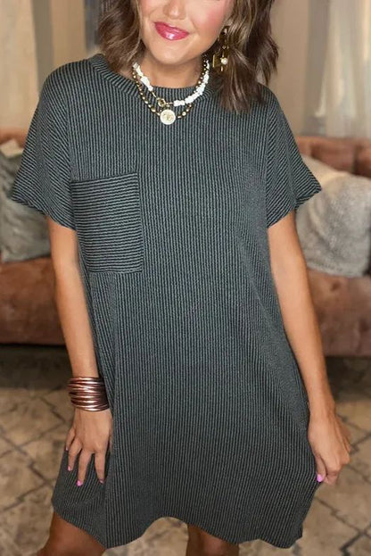 2024 NEW RIBBED ROUND NECK POCKET DRESS