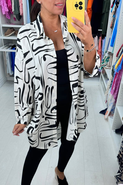 Abstract Print Oversized Shirt
