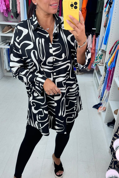 Abstract Print Oversized Shirt