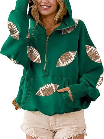 Sequin Football Half Zip Hoodie