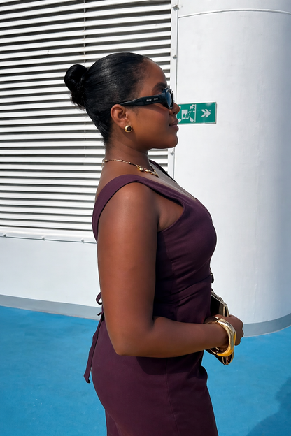 Burgundy Belted Square Neck Wide-Leg Jumpsuit