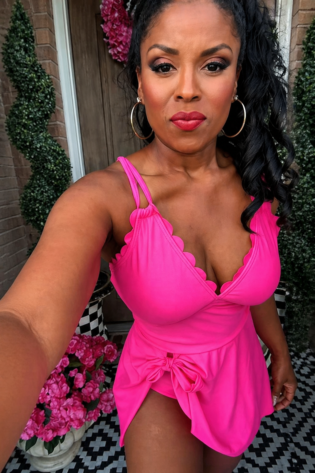 Hot Pink Wrap Skirted Swim Dress
