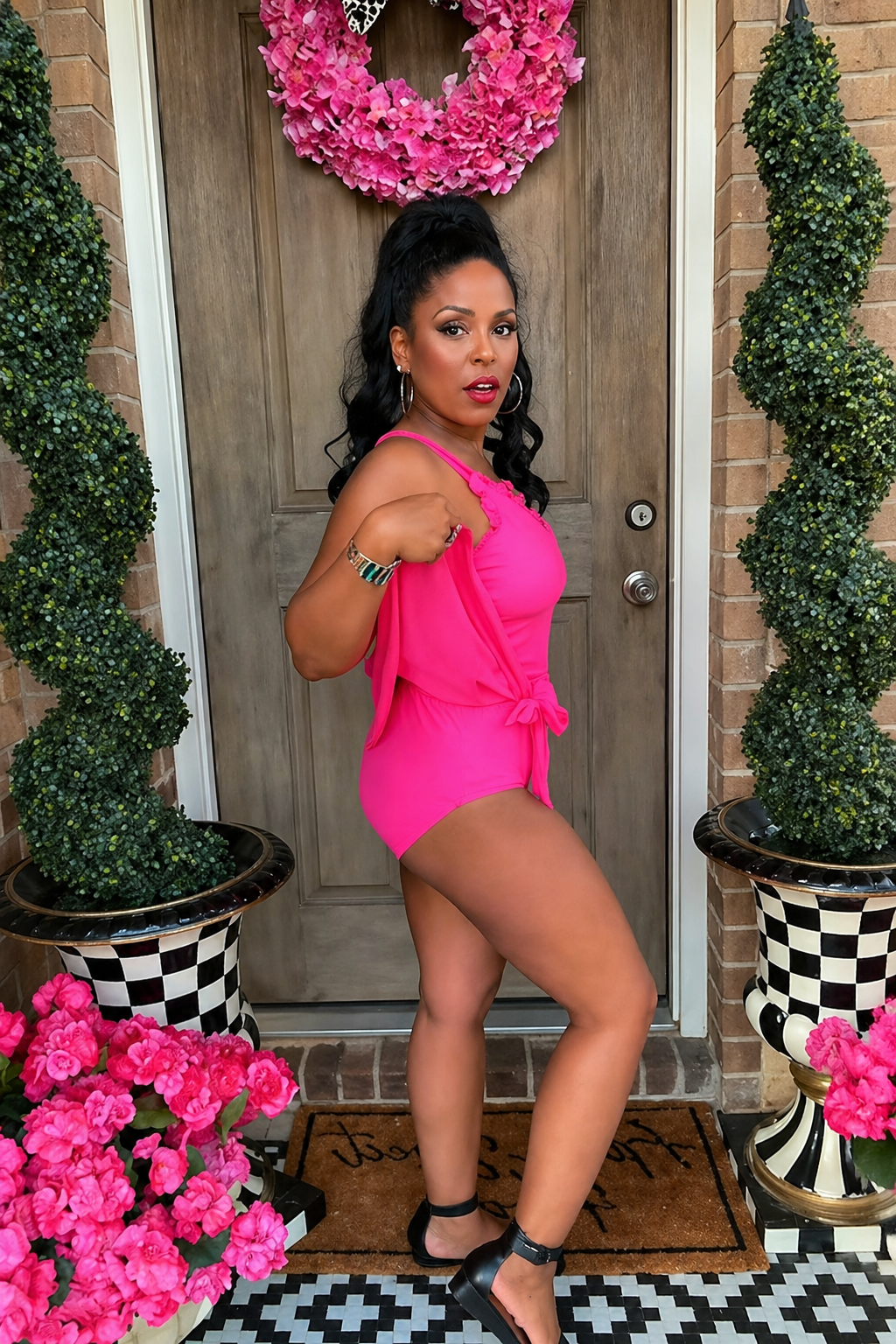 Hot Pink Wrap Skirted Swim Dress
