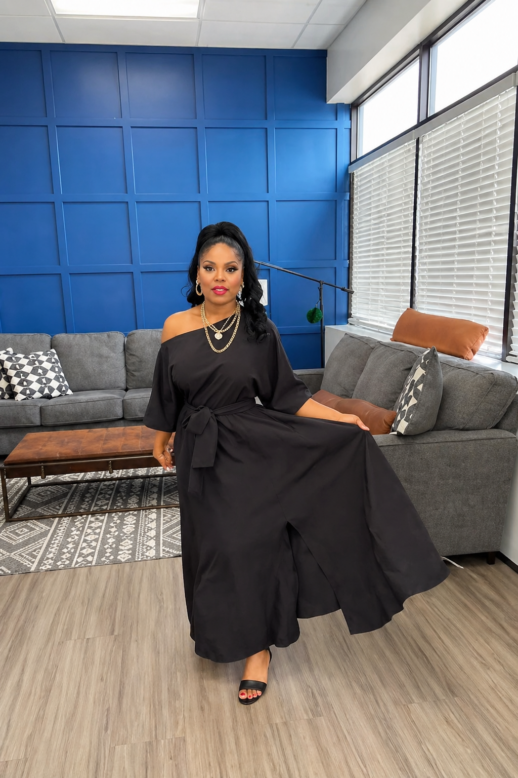 The "Curvy Icon" Off-Shoulder Belted Maxi Dress