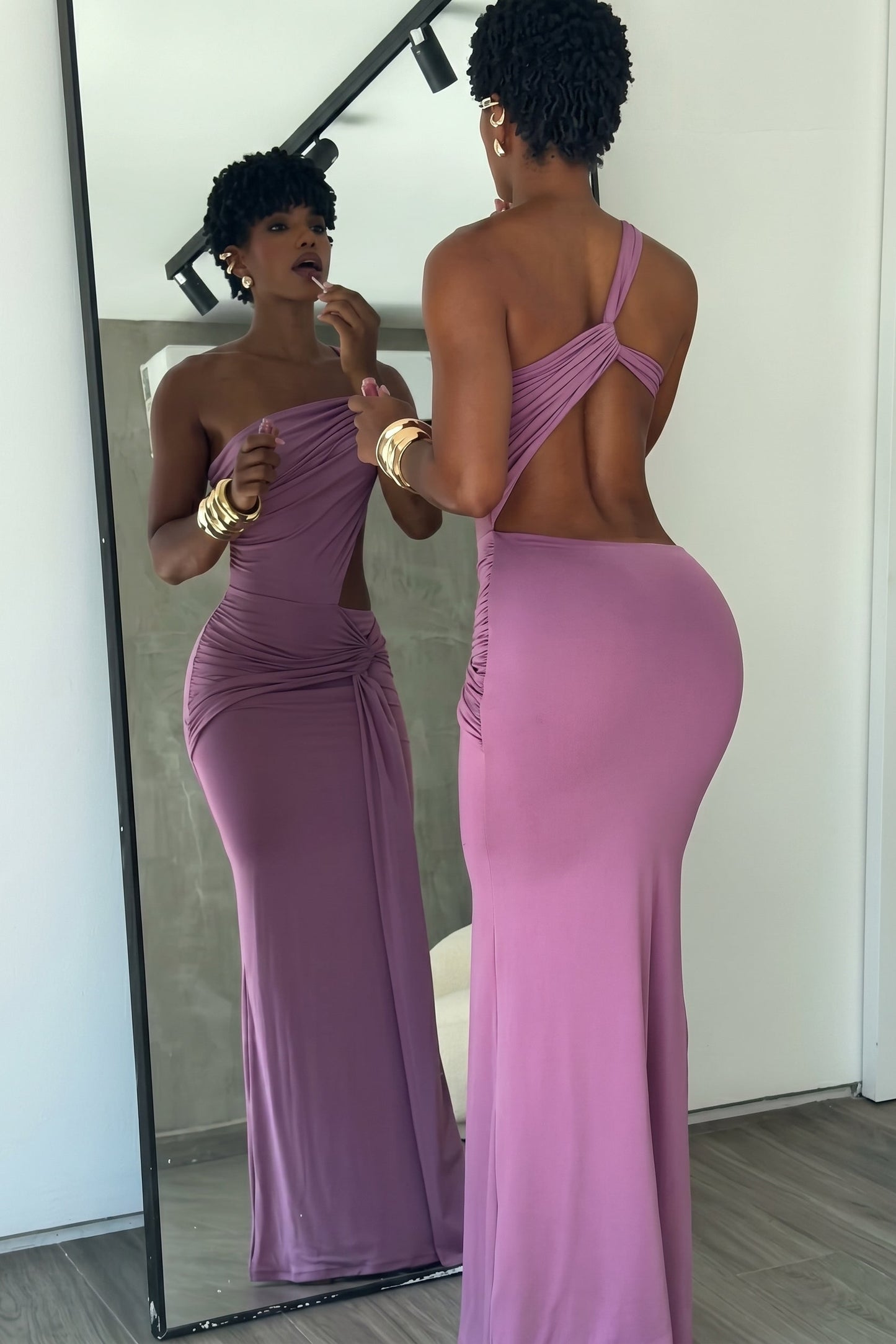 Mauve Open-Back Maxi Dress