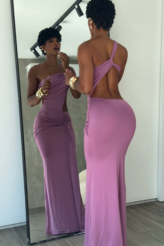 Mauve Open-Back Maxi Dress
