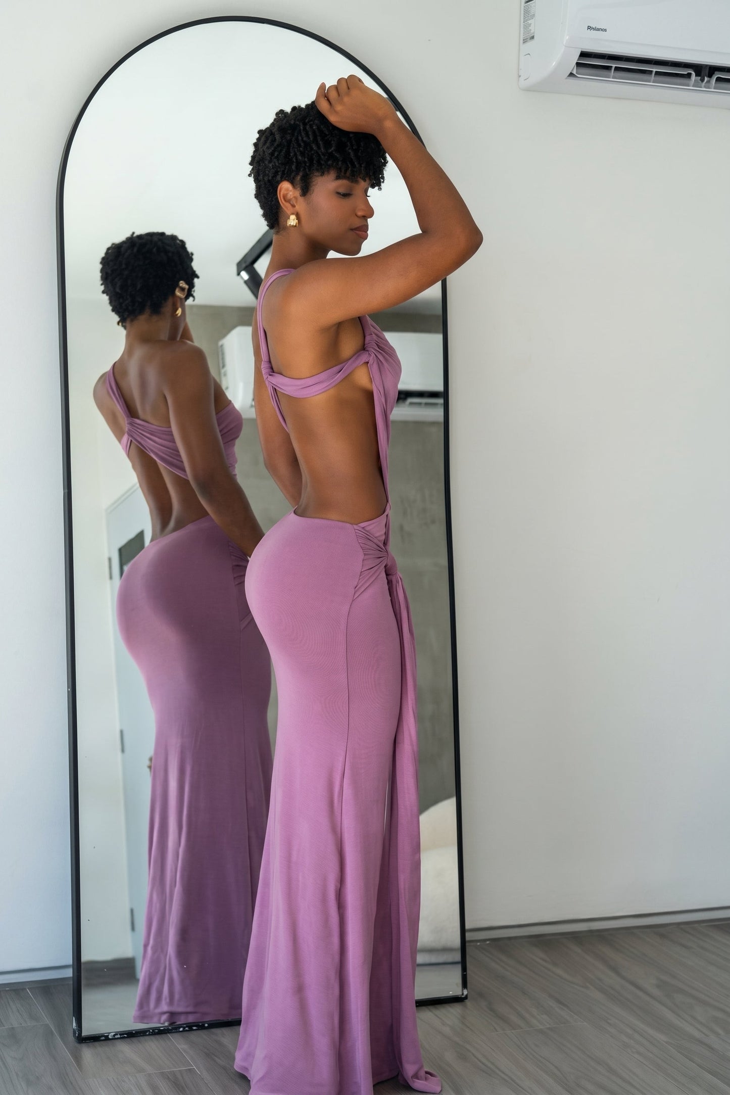Mauve Open-Back Maxi Dress