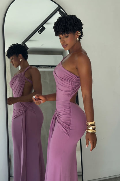 Mauve Open-Back Maxi Dress