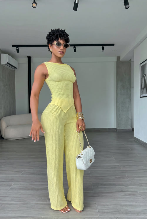 2-Piece Textured Ribbed Tank & Wide Leg Pants Set