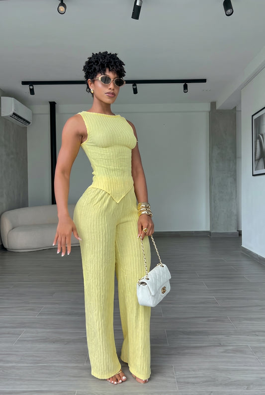 2-Piece Textured Ribbed Tank & Wide Leg Pants Set