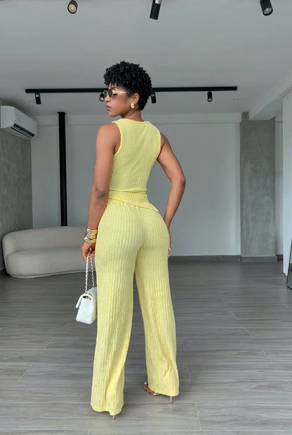 2-Piece Textured Ribbed Tank & Wide Leg Pants Set