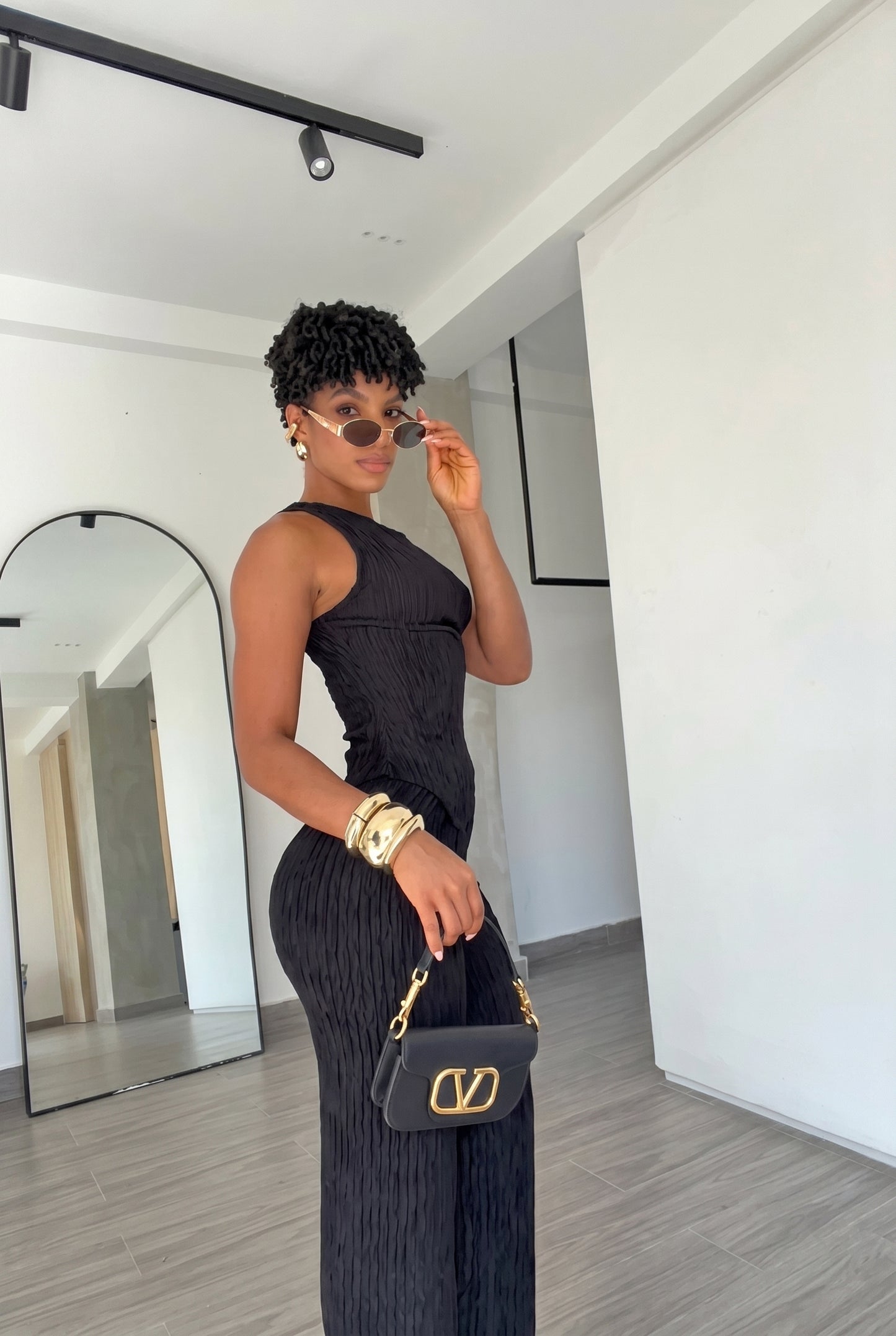 2-Piece Textured Ribbed Tank & Wide Leg Pants Set