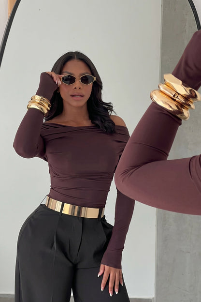 Off-Shoulder Ruched Long Sleeve Top