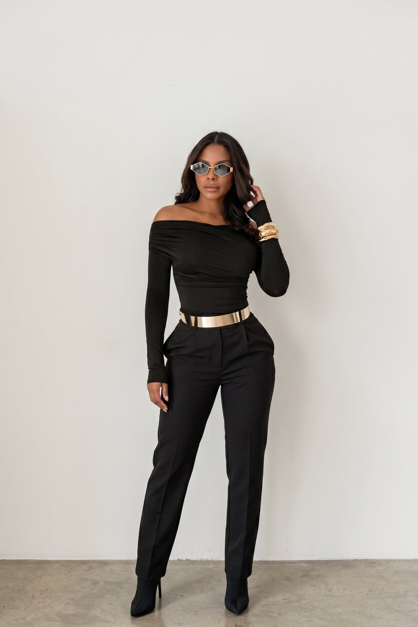 Off-Shoulder Ruched Long Sleeve Top