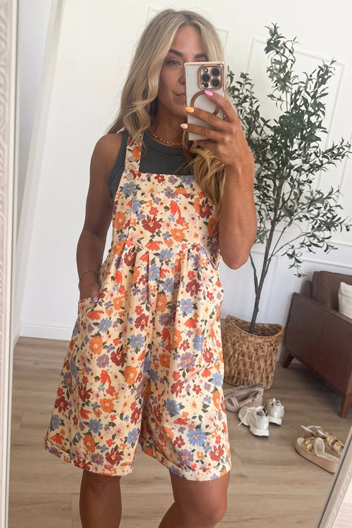 Vintage Floral Short Overalls