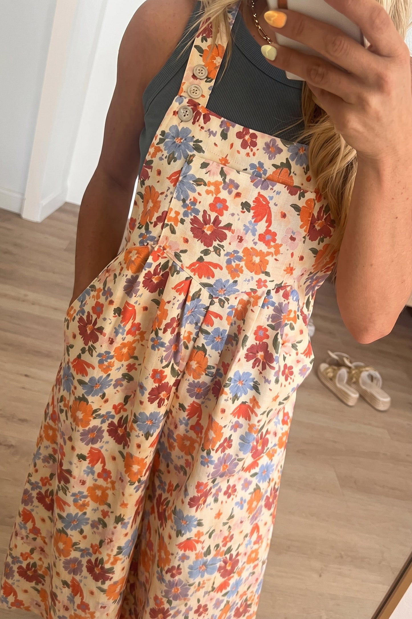 Vintage Floral Short Overalls