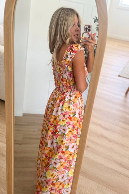 Sunny Blooms Smocked Midi Dress