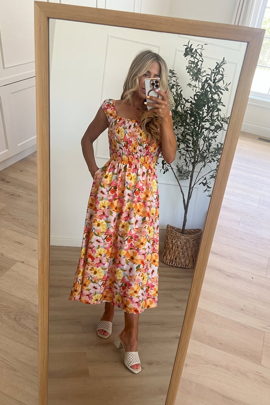 Sunny Blooms Smocked Midi Dress