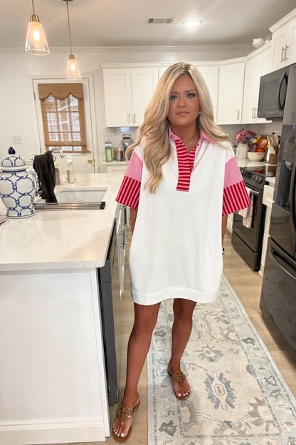 Preppy Stripe Polo T-Shirt Dress