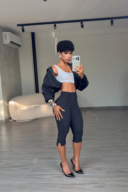 High-Waist Split Hem Capri Leggings