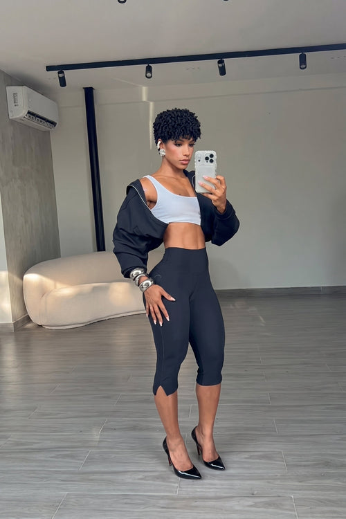 High-Waist Split Hem Capri Leggings