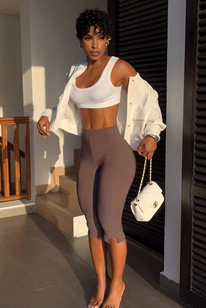 High-Waist Split Hem Capri Leggings