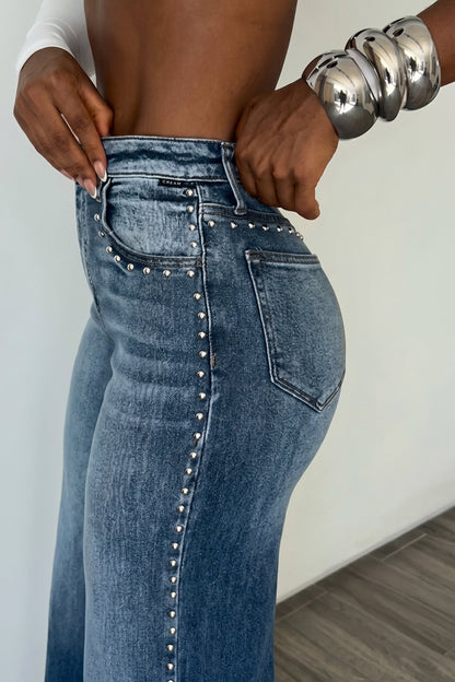 High-Waisted Studded Wide-Leg Jeans